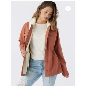 Hang‎ Ten Sherpa Lined Jacket Womens XXL Copper Button Front Utility Coat